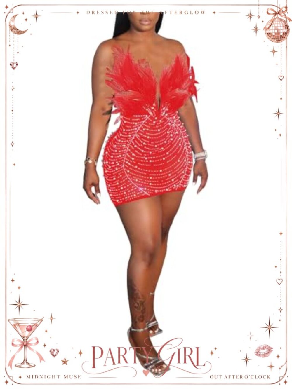 Sexy Rhinestone Mini Bodycon Dress Feather Sequin Party Club Evening Gown